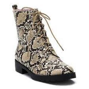 Coconuts Matisse Womens Finch Combat Boots 6 Cream Grey Snakeskin NWOT